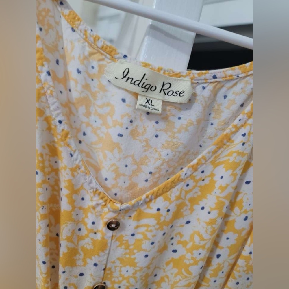 Indigo Rose Floral Button-Down Blouse